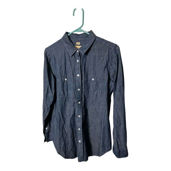 Ann Taylor Loft "the softened shirt" chambray blue medium button up - Picture 6 of 8